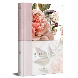 KJV Holy Bible, Large Print Medium Format, Pink Cloth Hardcover with Floral Desi